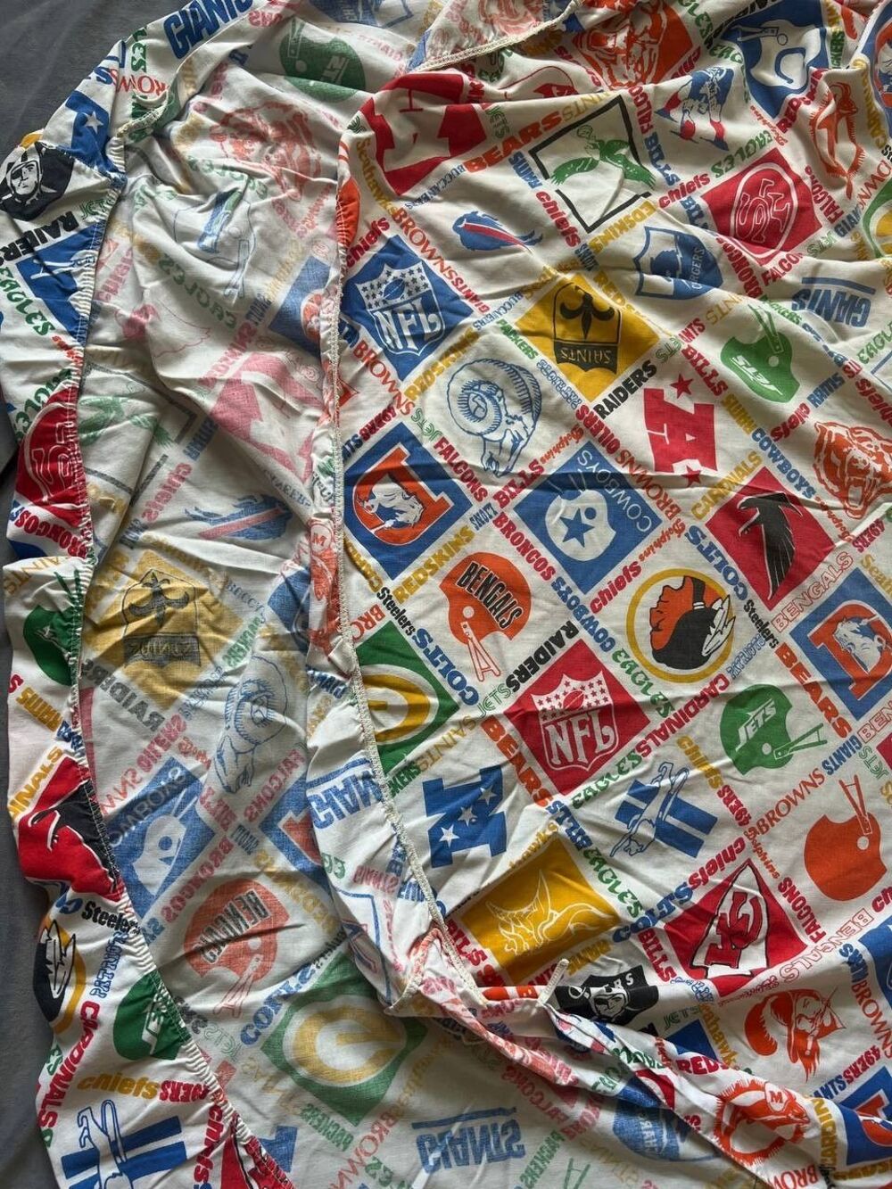 Vintage 70s NFL Teams Fitted‎ Sheet Twin Sears Perma Prest Retro Fabric USA